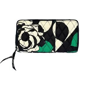Vera Bradley Georgia Imperial Rose Wallet RFID 21206-D18 Black/Cream/Emerald GUC